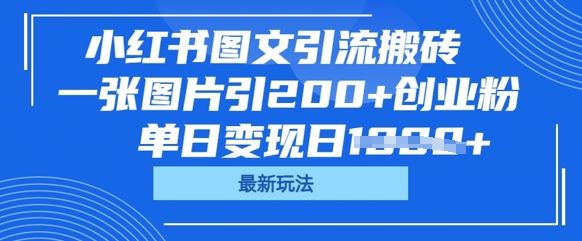 小红书图文引流搬砖,一张图片引200+创业粉,单日变现日数张-宇创网