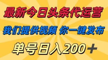 最新今日头条代运营,我们提供视频,你一键发布,单号日入200+【揭秘】-宇创网