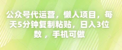 公众号代运营,懒人项目,每天5分钟复制粘贴,日入3位数 ,手机可做-宇创网