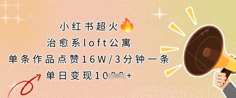 小红书超火的治愈系loft公寓,单条作品点赞16W,3分钟一条,单日变现数张-宇创网